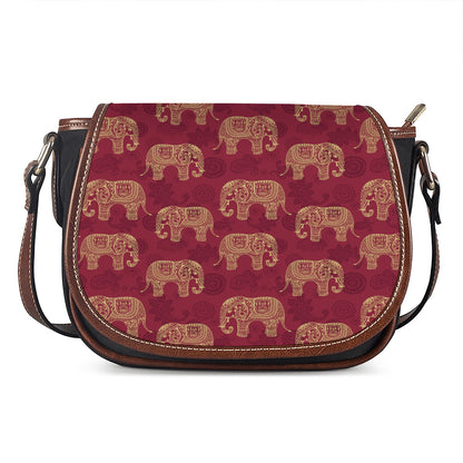 Gold And Red Boho Elephant Print Saddle Bag