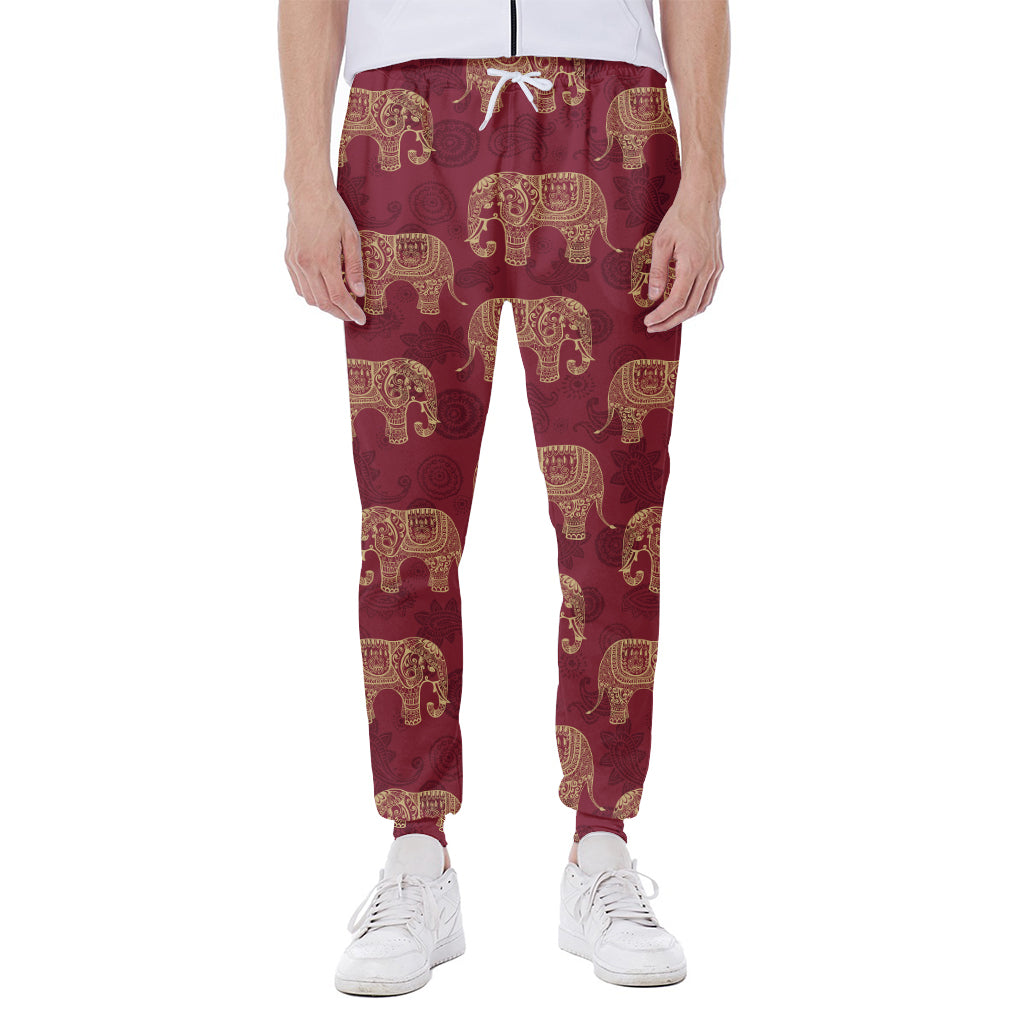 Gold And Red Boho Elephant Print Scuba Joggers
