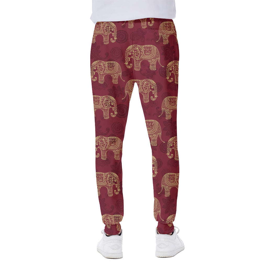Gold And Red Boho Elephant Print Scuba Joggers