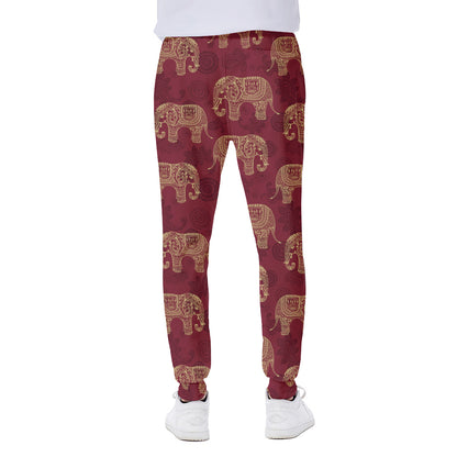Gold And Red Boho Elephant Print Scuba Joggers
