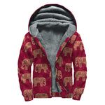 Gold And Red Boho Elephant Print Sherpa Lined Zip Up Hoodie