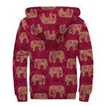 Gold And Red Boho Elephant Print Sherpa Lined Zip Up Hoodie