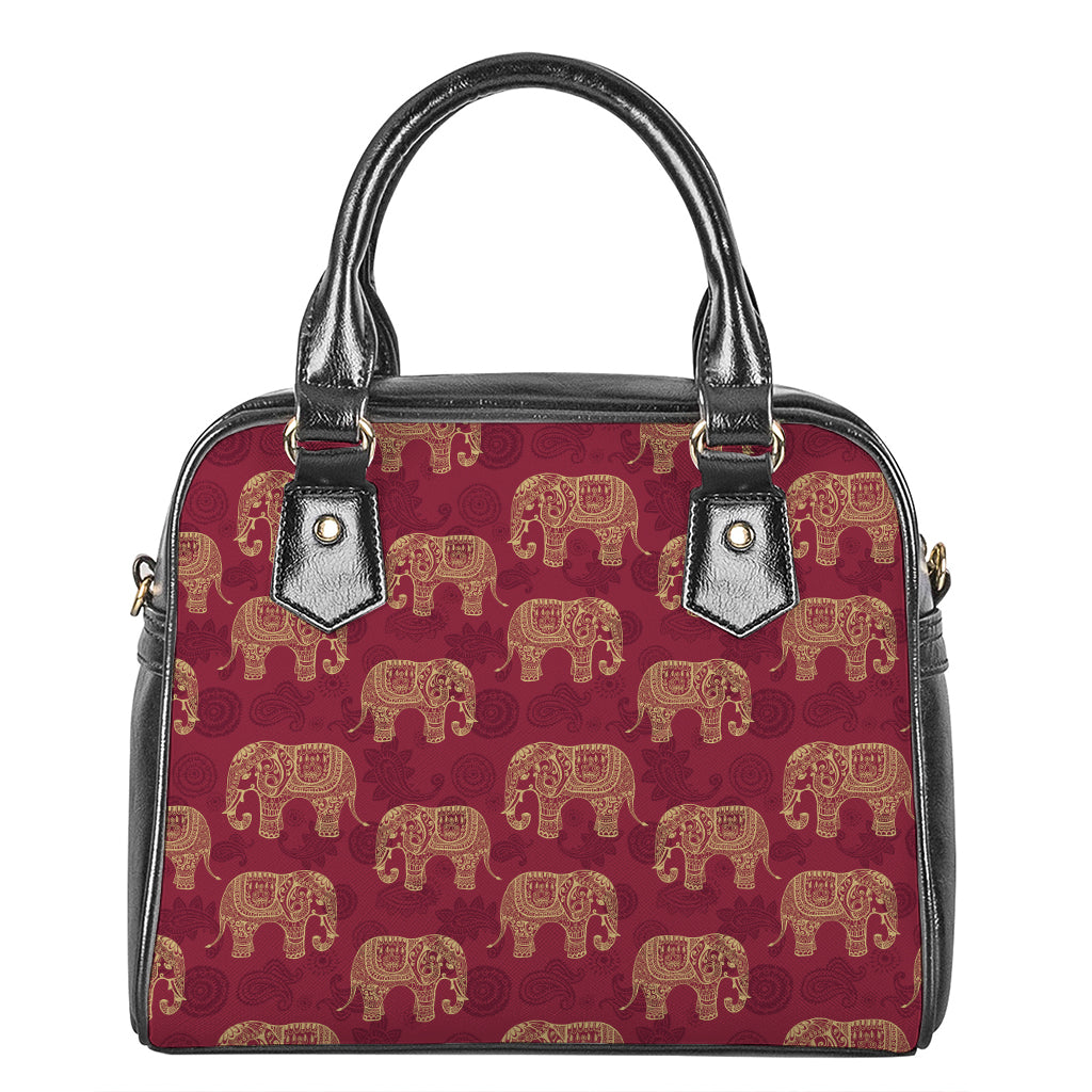 Gold And Red Boho Elephant Print Shoulder Handbag
