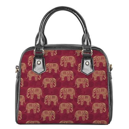 Gold And Red Boho Elephant Print Shoulder Handbag