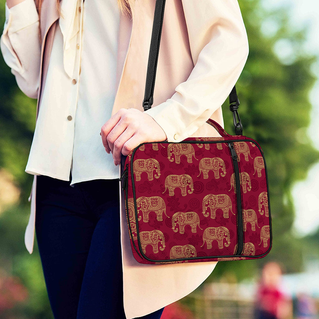 Gold And Red Boho Elephant Print Shoulder Strap Bible Bag