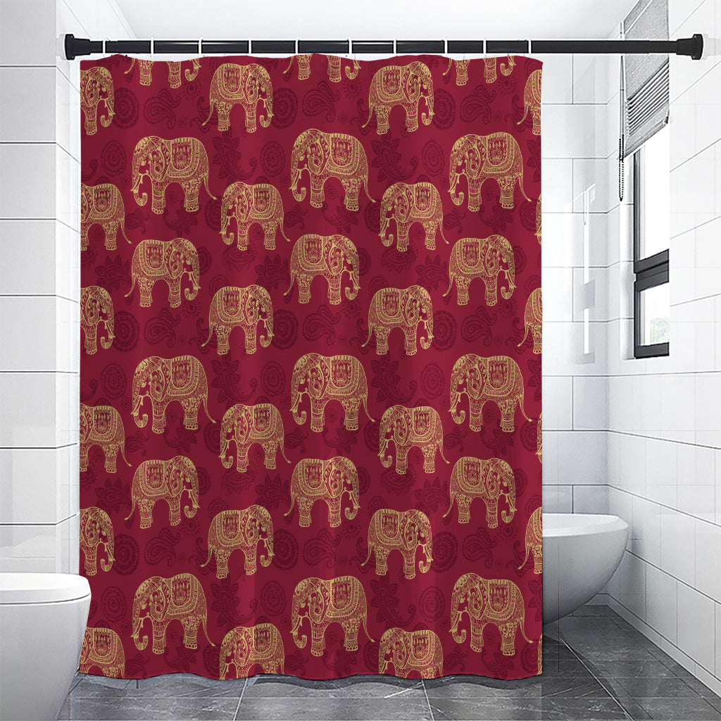 Gold And Red Boho Elephant Print Shower Curtain