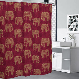 Gold And Red Boho Elephant Print Shower Curtain