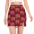 Gold And Red Boho Elephant Print Side Slit Mini Skirt