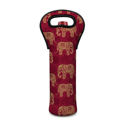 Gold And Red Boho Elephant Print Single Neoprene Wine Tote