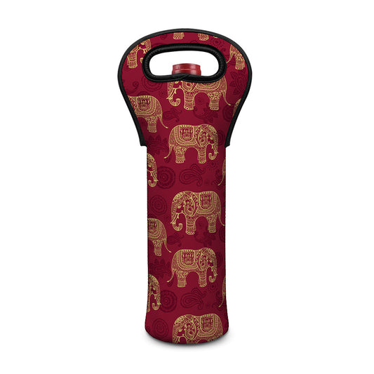 Gold And Red Boho Elephant Print Single Neoprene Wine Tote