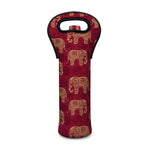 Gold And Red Boho Elephant Print Single Neoprene Wine Tote