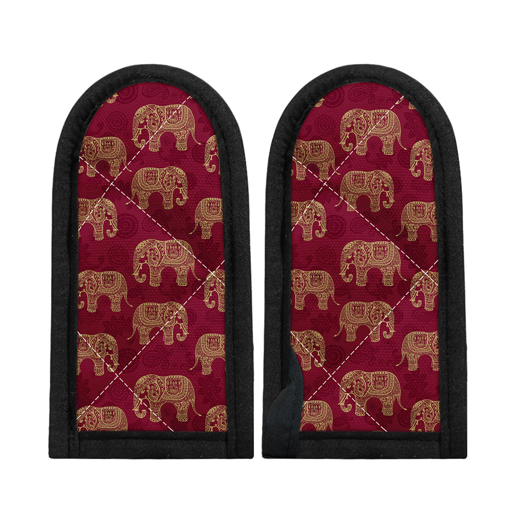 Gold And Red Boho Elephant Print Skillet Handle Cover