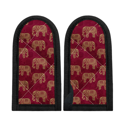 Gold And Red Boho Elephant Print Skillet Handle Cover