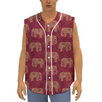 Gold And Red Boho Elephant Print Sleeveless Baseball Jersey