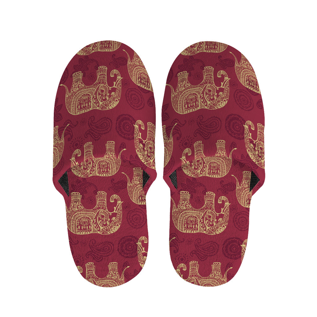 Gold And Red Boho Elephant Print Slippers