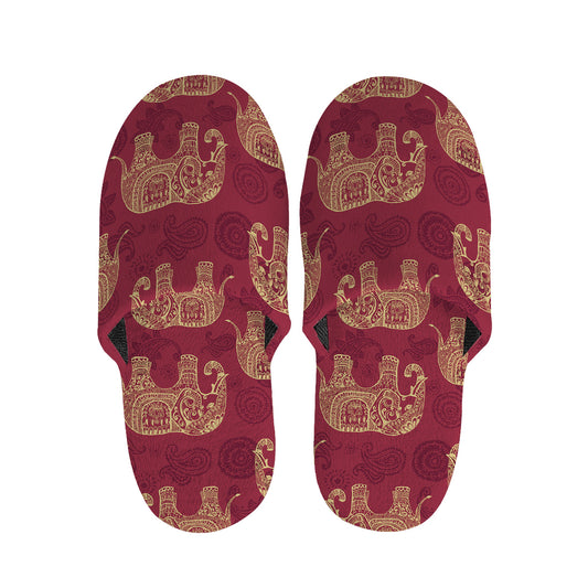 Gold And Red Boho Elephant Print Slippers