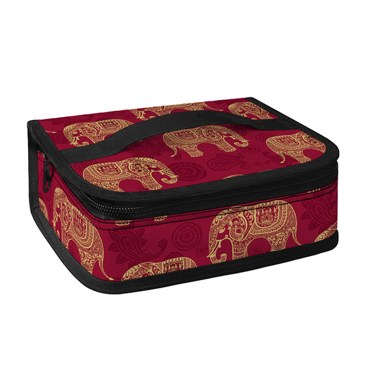 Gold And Red Boho Elephant Print Small Lunch Bag