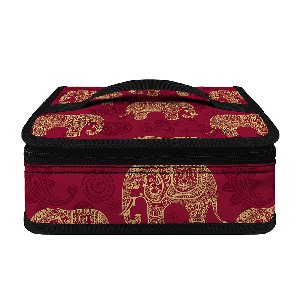Gold And Red Boho Elephant Print Small Lunch Bag