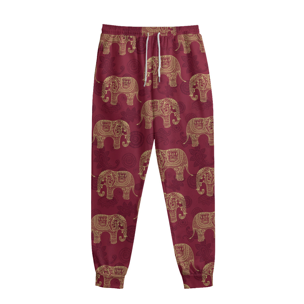 Gold And Red Boho Elephant Print Sweatpants