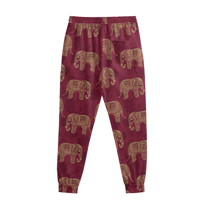 Gold And Red Boho Elephant Print Sweatpants