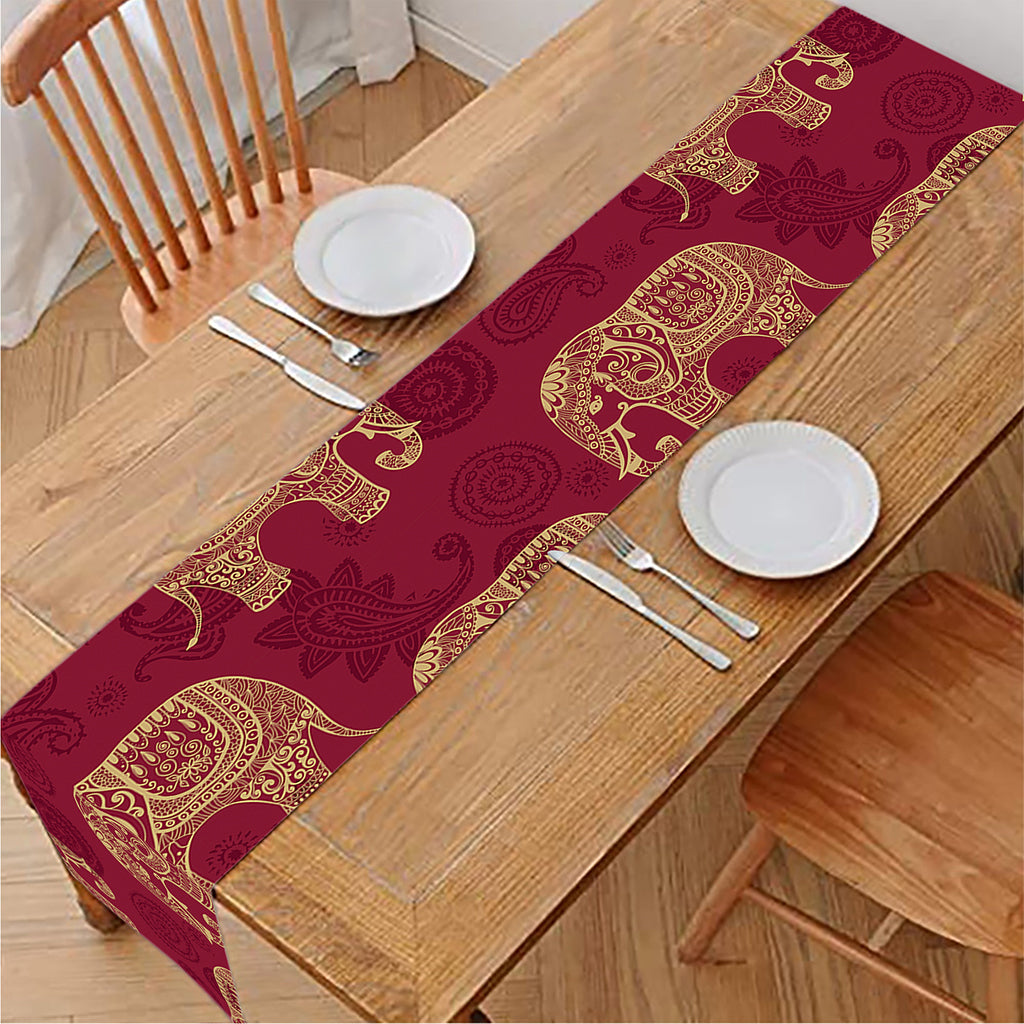 Gold And Red Boho Elephant Print Table Runner
