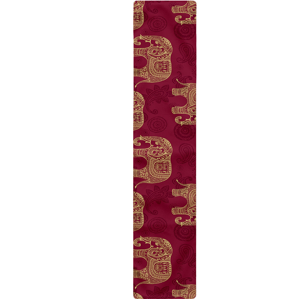 Gold And Red Boho Elephant Print Table Runner
