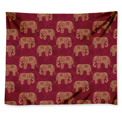 Gold And Red Boho Elephant Print Tapestry