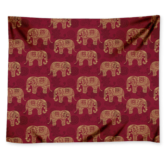 Gold And Red Boho Elephant Print Tapestry