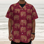 Gold And Red Boho Elephant Print Textured Short Sleeve Shirt