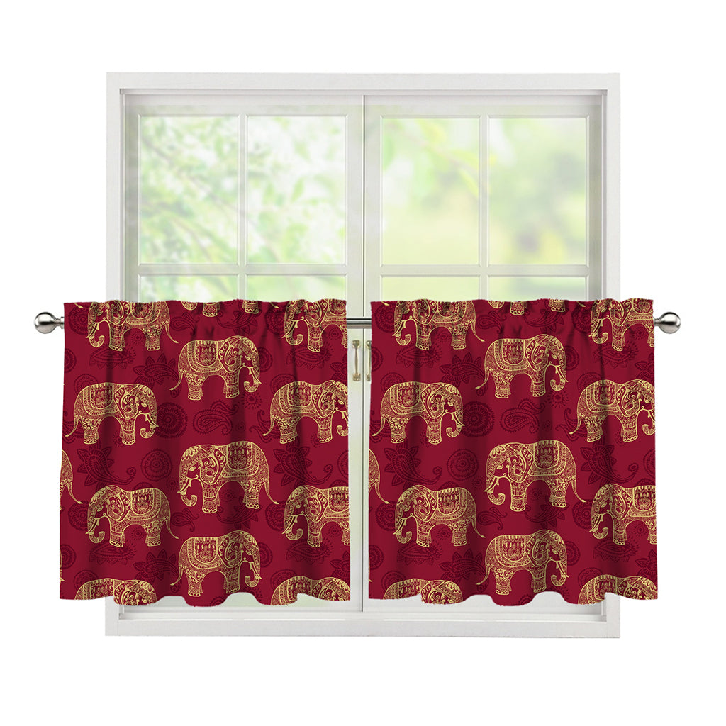 Gold And Red Boho Elephant Print Tier Curtains