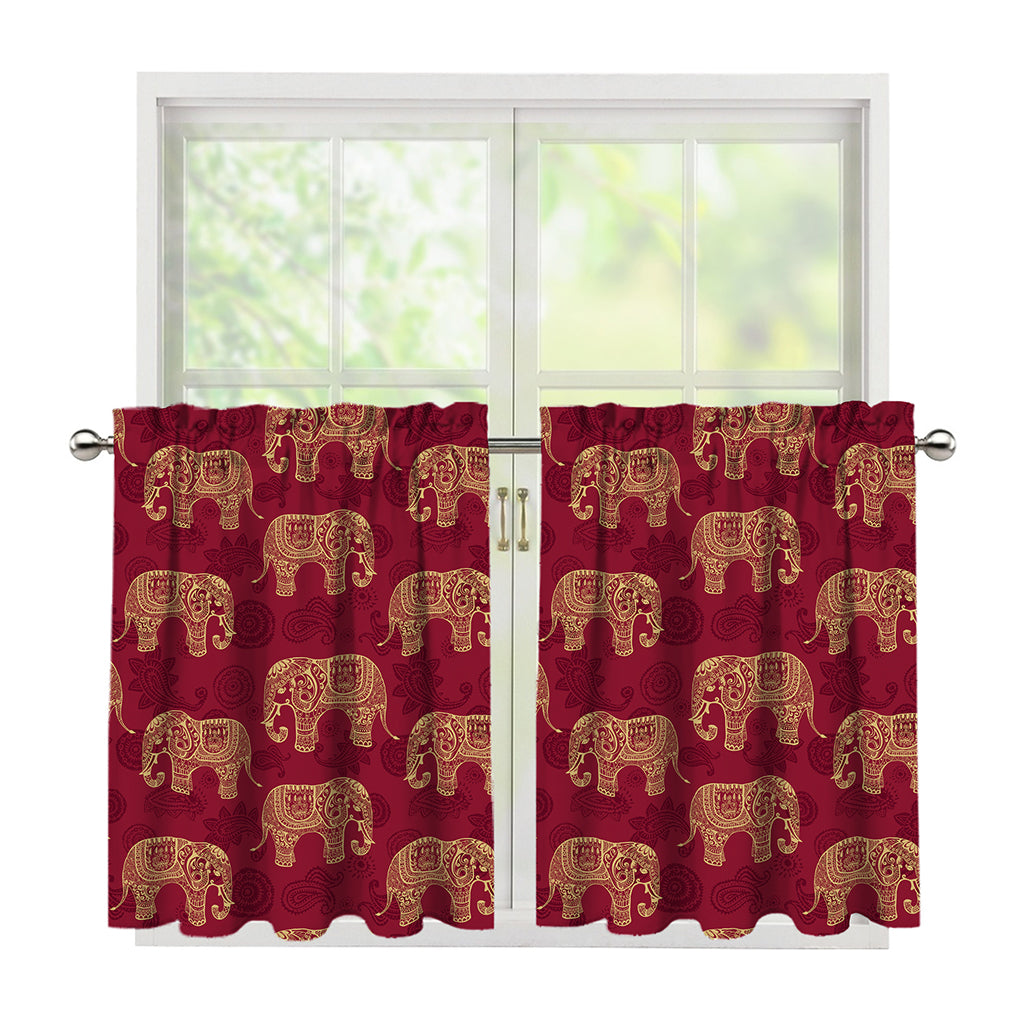 Gold And Red Boho Elephant Print Tier Curtains