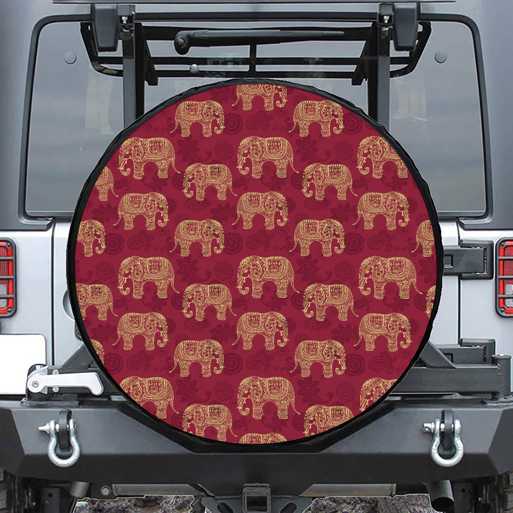 Gold And Red Boho Elephant Print Tire Cover