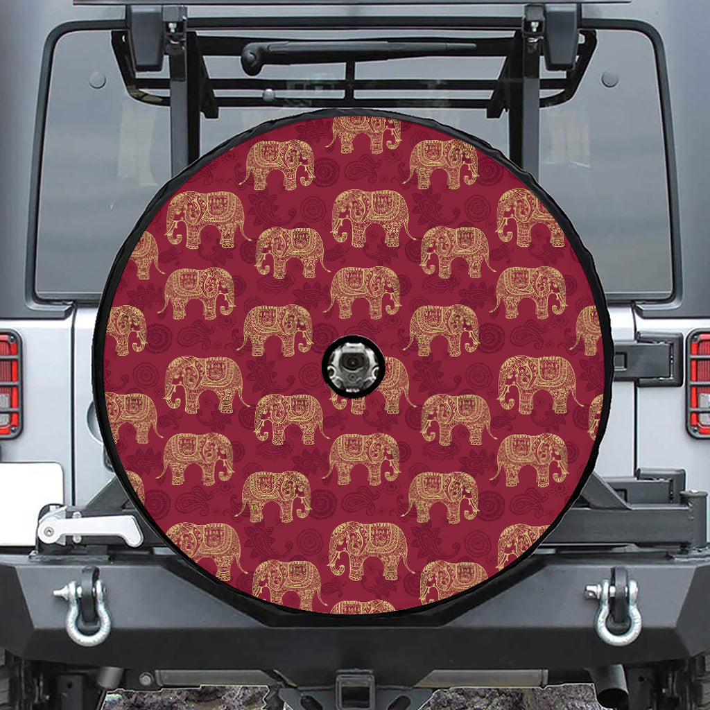 Gold And Red Boho Elephant Print Tire Cover With Camera Hole