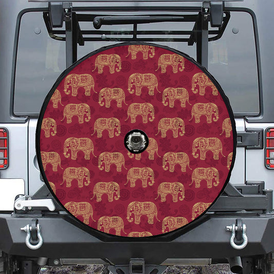 Gold And Red Boho Elephant Print Tire Cover With Camera Hole