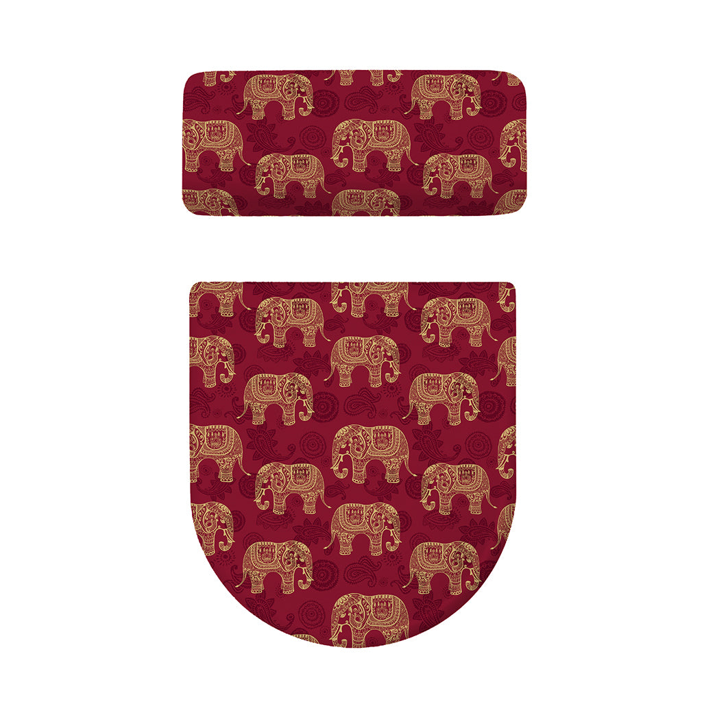 Gold And Red Boho Elephant Print Toilet Lid And Tank Cover Set