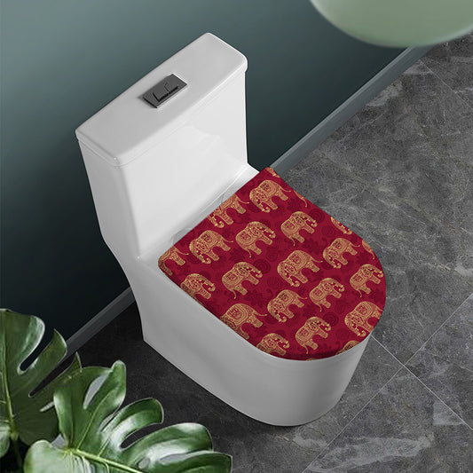Gold And Red Boho Elephant Print Toilet Lid Cover