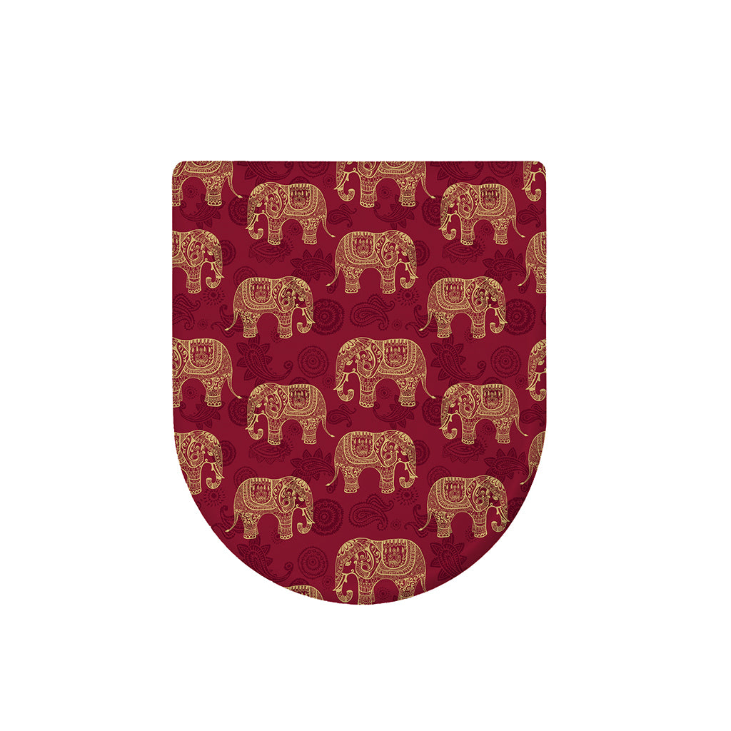 Gold And Red Boho Elephant Print Toilet Lid Cover