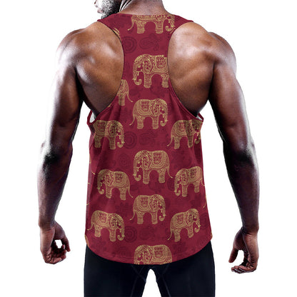 Gold And Red Boho Elephant Print Training Tank Top