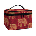 Gold And Red Boho Elephant Print Travel Makeup Bag