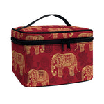 Gold And Red Boho Elephant Print Travel Makeup Bag