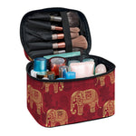 Gold And Red Boho Elephant Print Travel Makeup Bag