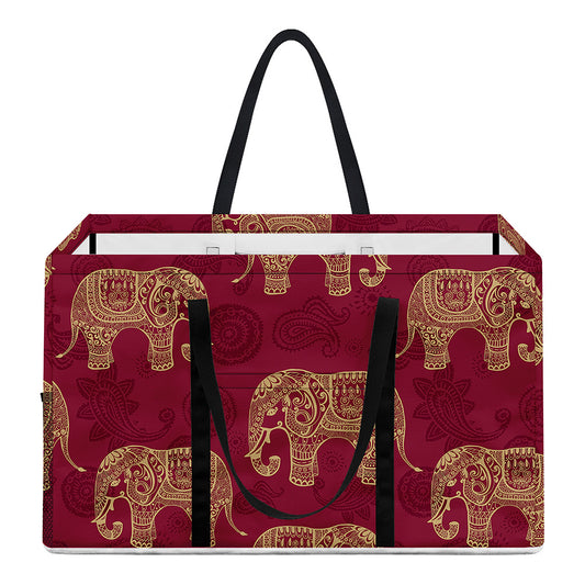 Gold And Red Boho Elephant Print Utility Tote Bag