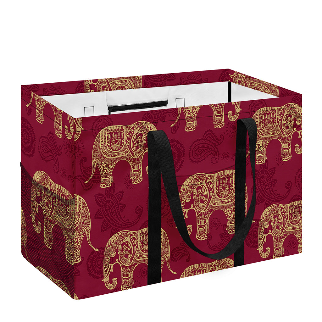Gold And Red Boho Elephant Print Utility Tote Bag