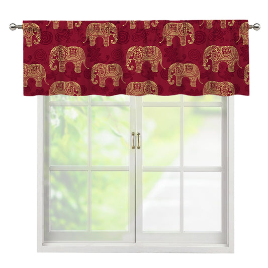 Gold And Red Boho Elephant Print Window Valance