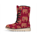 Gold And Red Boho Elephant Print Winter Boots