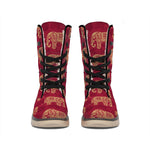 Gold And Red Boho Elephant Print Winter Boots