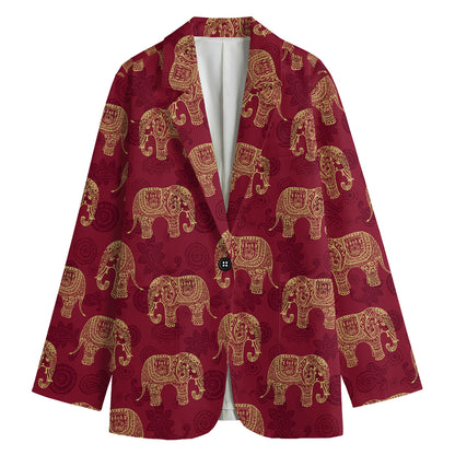 Gold And Red Boho Elephant Print Women's Blazer
