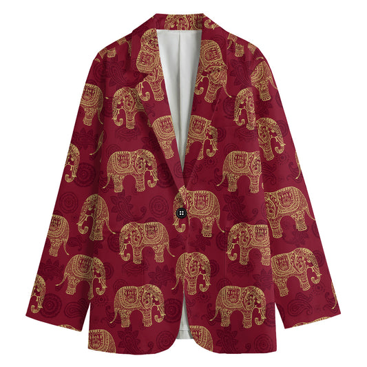 Gold And Red Boho Elephant Print Women's Blazer