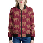 Gold And Red Boho Elephant Print Women's Bomber Jacket