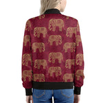 Gold And Red Boho Elephant Print Women's Bomber Jacket